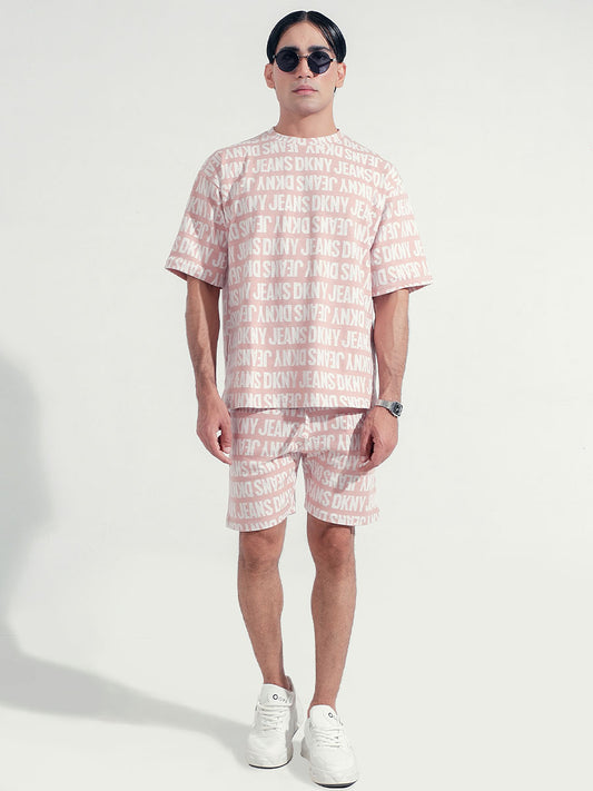 Alphabatic Oversized T-Shirt With Shorts Light Pink 0010